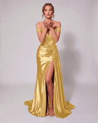 Veloura Maxi Dress by Lauven — satin off-shoulder sweetheart mermaid maxi dress