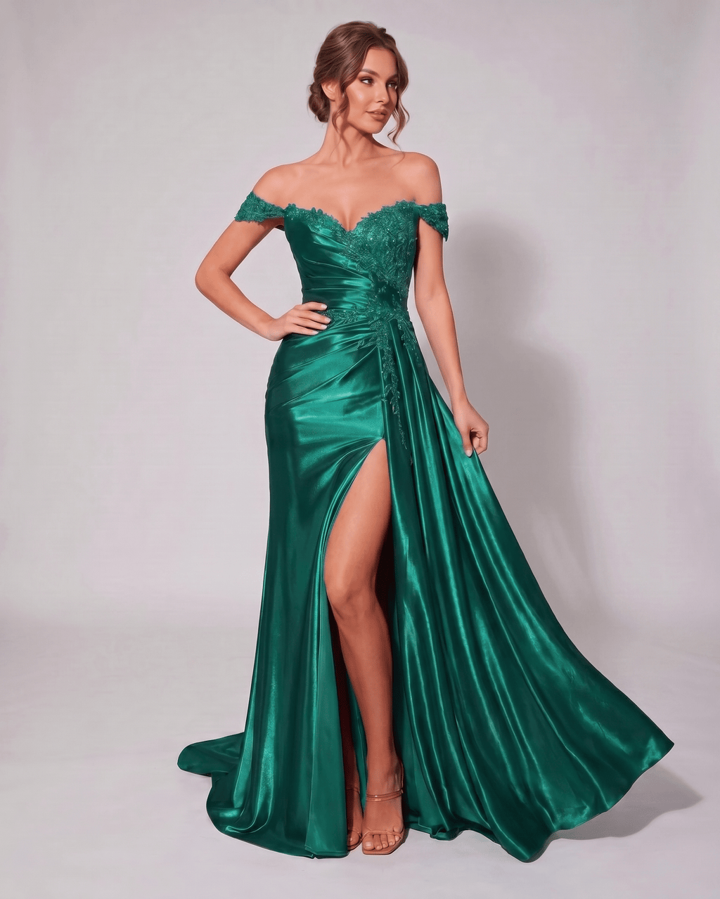 Veloura Maxi Dress by Lauven — satin off-shoulder sweetheart mermaid maxi dress