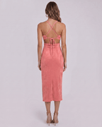 Sable Midi Dress by Lauven — suede-touch polyester blend sleeveless crew neck slim midi dress