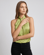 Veloura Top by Lauven — women’s satin halter top sleeveless high neck blouse style