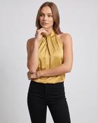 Veloura Top by Lauven — women’s satin halter top sleeveless high neck blouse style