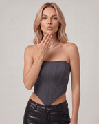 Veloura Corset Top by Lauven — women’s satin corset top strapless tube crop top with structured panel design