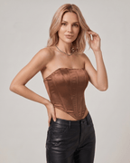 Veloura Corset Top by Lauven — women’s satin corset top strapless tube crop top with structured panel design