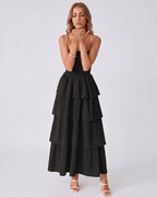 Solenne Maxi Dress by Lauven — lightweight sleeveless strapless tiered maxi dress