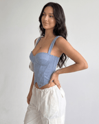 Veloura Corset Top by Lauven — women’s velvet corset top with sweetheart neckline