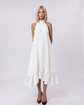 Veloura Midi Dress by Lauven — white chiffon sleeveless high halter neck loose swing midi dress
