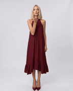 Veloura Midi Dress by Lauven — chiffon sleeveless high halter neck loose swing midi dress