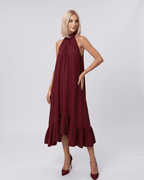 Veloura Midi Dress by Lauven — chiffon sleeveless high halter neck loose swing midi dress