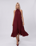 Veloura Midi Dress by Lauven — chiffon sleeveless high halter neck loose swing midi dress