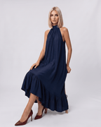Veloura Midi Dress by Lauven — chiffon sleeveless high halter neck loose swing midi dress