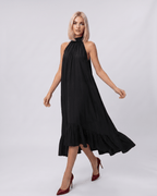 Veloura Midi Dress by Lauven — chiffon sleeveless high halter neck loose swing midi dress