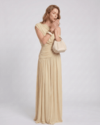 Veloura Maxi Dress by Lauven — stretch jersey sleeveless one-shoulder draped maxi dress