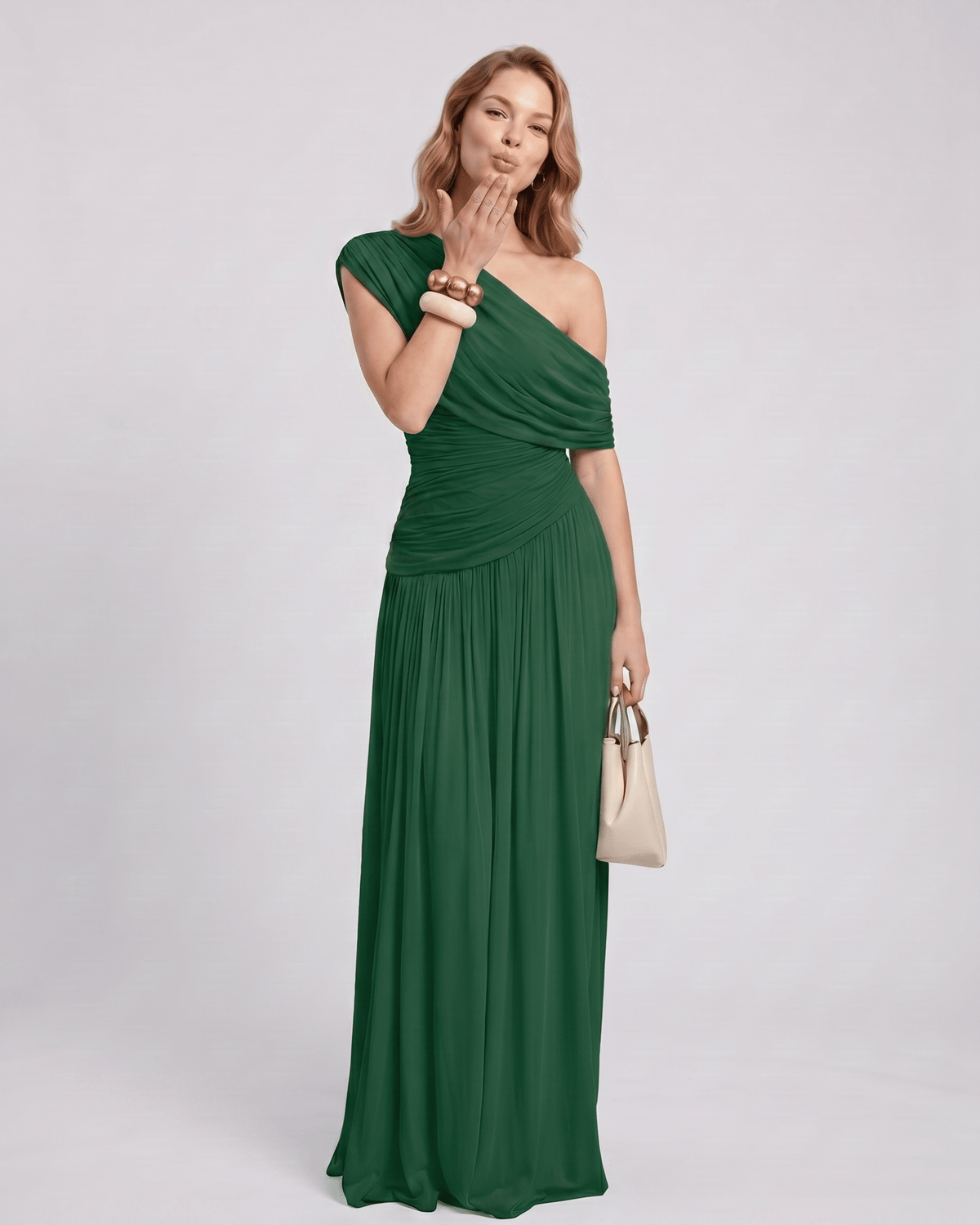 Veloura Maxi Dress by Lauven — stretch jersey sleeveless one-shoulder draped maxi dress