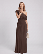 Veloura Maxi Dress by Lauven — stretch jersey sleeveless one-shoulder draped maxi dress
