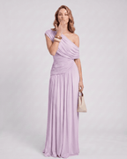 Veloura Maxi Dress by Lauven — stretch jersey sleeveless one-shoulder draped maxi dress