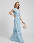 Veloura Maxi Dress by Lauven — stretch jersey sleeveless one-shoulder draped maxi dress