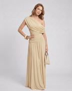 Veloura Maxi Dress by Lauven — stretch jersey sleeveless one-shoulder draped maxi dress
