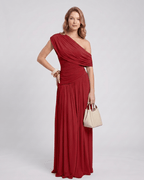 Veloura Maxi Dress by Lauven — stretch jersey sleeveless one-shoulder draped maxi dress