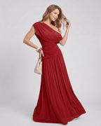 Veloura Maxi Dress by Lauven — stretch jersey sleeveless one-shoulder draped maxi dress