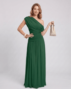 Veloura Maxi Dress by Lauven — stretch jersey sleeveless one-shoulder draped maxi dress