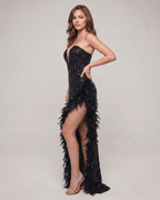 Celestia Maxi Dress by Lauven — sequin strapless sweetheart bodycon maxi dress