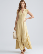 Seralyn Maxi Dress by Lauven — chiffon blend sleeveless V-neck A-line maxi dress