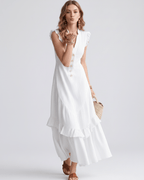 Seralyn Maxi Dress by Lauven — chiffon blend sleeveless V-neck A-line maxi dress