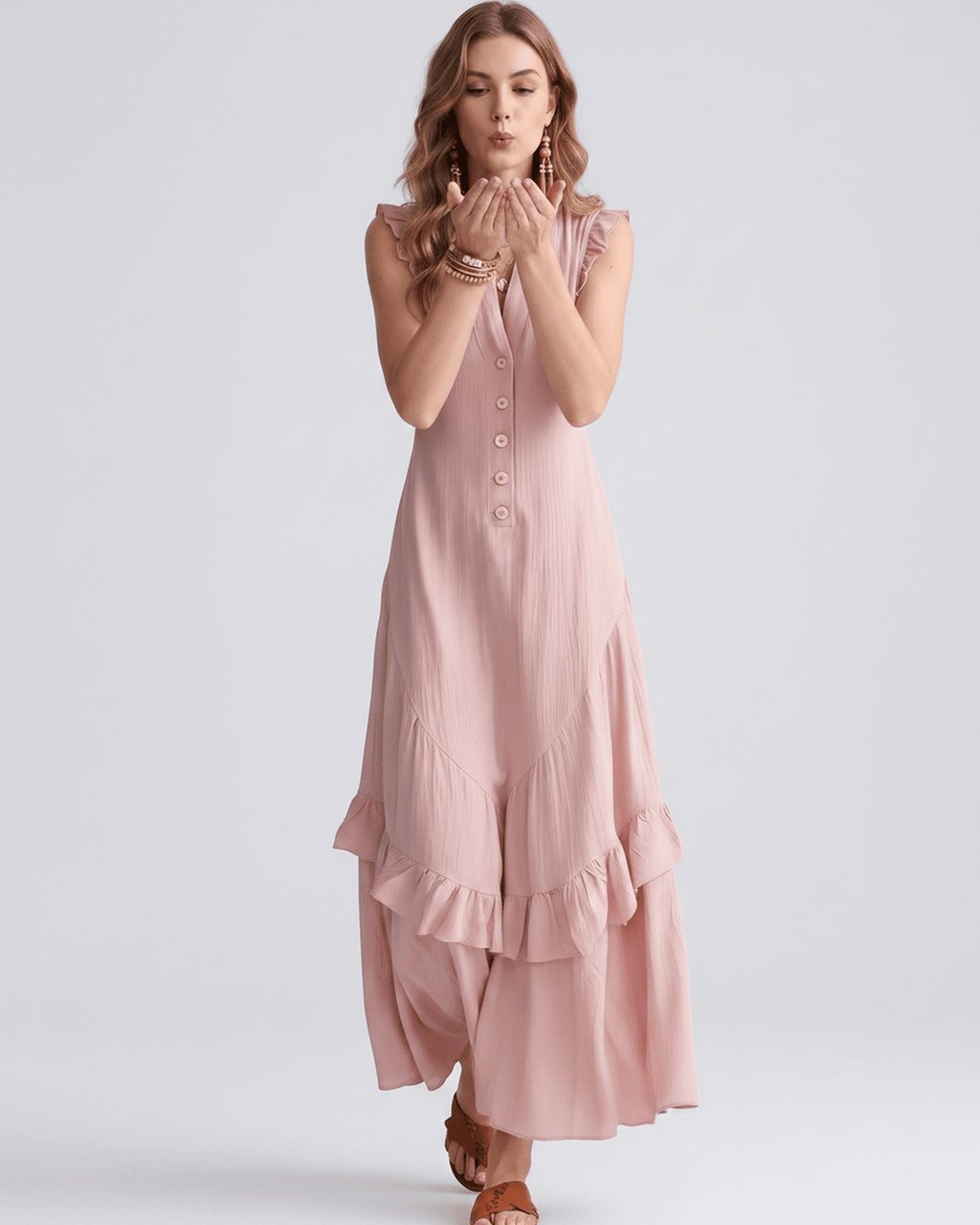 Seralyn Maxi Dress by Lauven — chiffon blend sleeveless V-neck A-line maxi dress