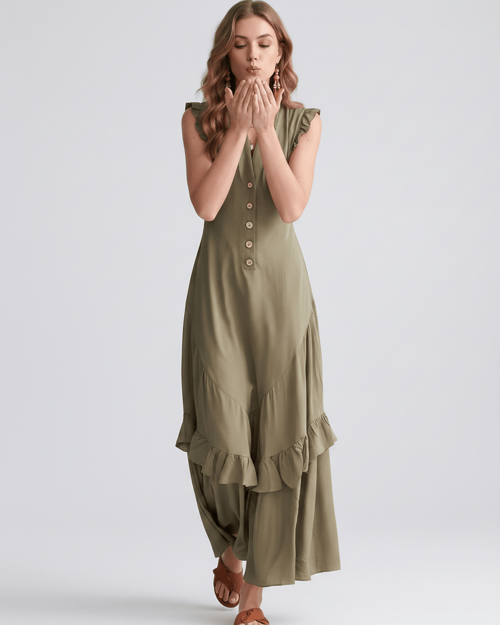 Seralyn Maxi Dress by Lauven — chiffon blend sleeveless V-neck A-line maxi dress