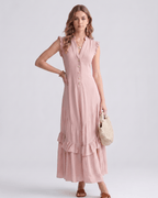Seralyn Maxi Dress by Lauven — chiffon blend sleeveless V-neck A-line maxi dress