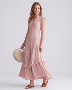 Seralyn Maxi Dress by Lauven — chiffon blend sleeveless V-neck A-line maxi dress