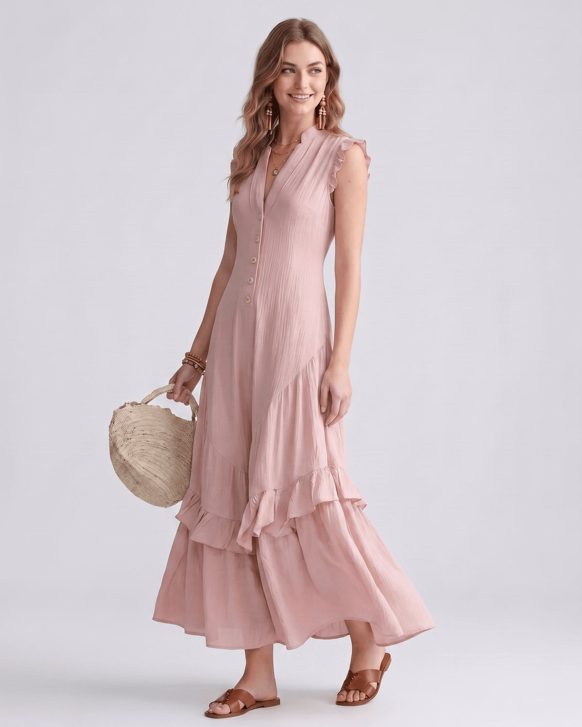 Seralyn Maxi Dress by Lauven — chiffon blend sleeveless V-neck A-line maxi dress