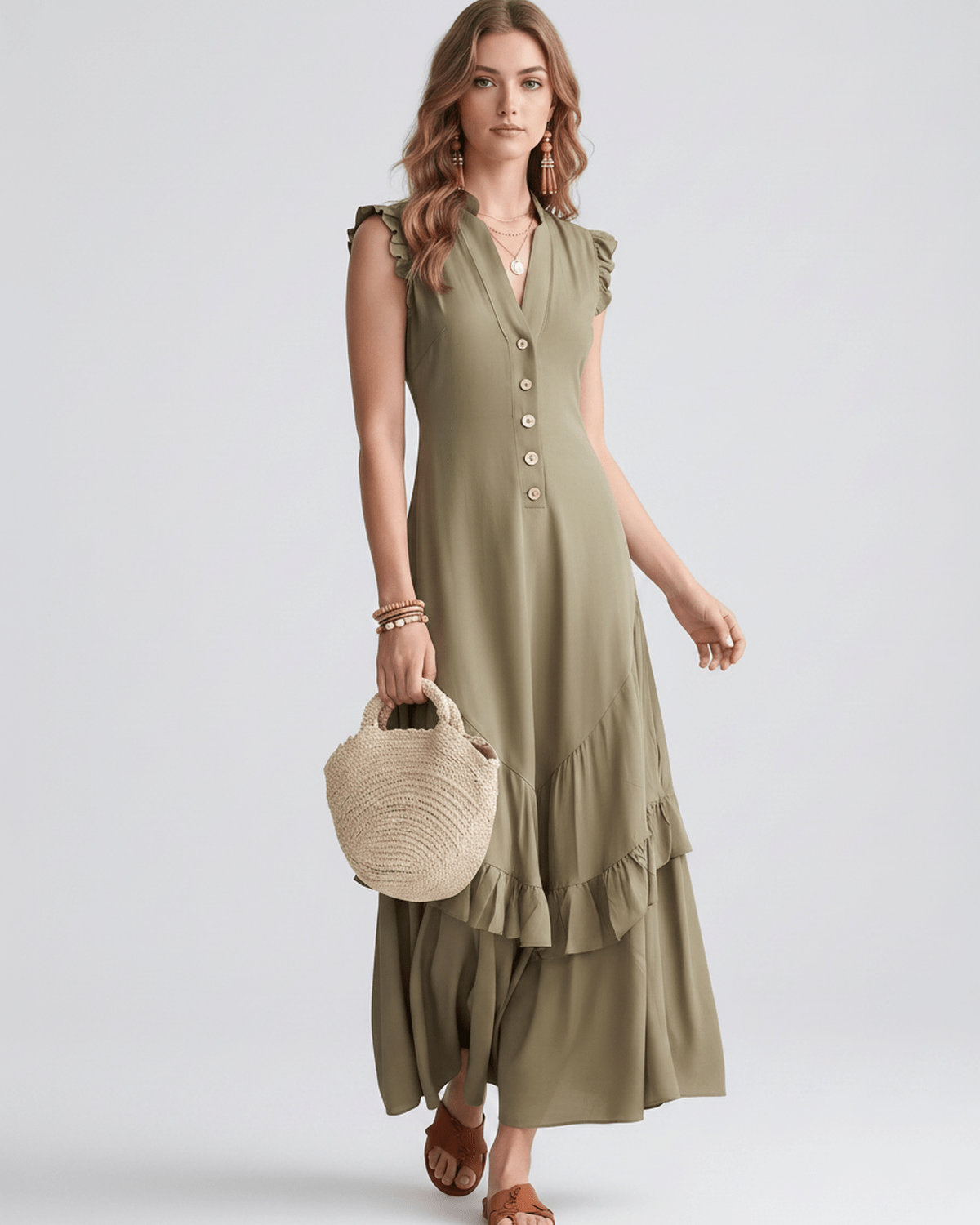 Seralyn Maxi Dress by Lauven — chiffon blend sleeveless V-neck A-line maxi dress
