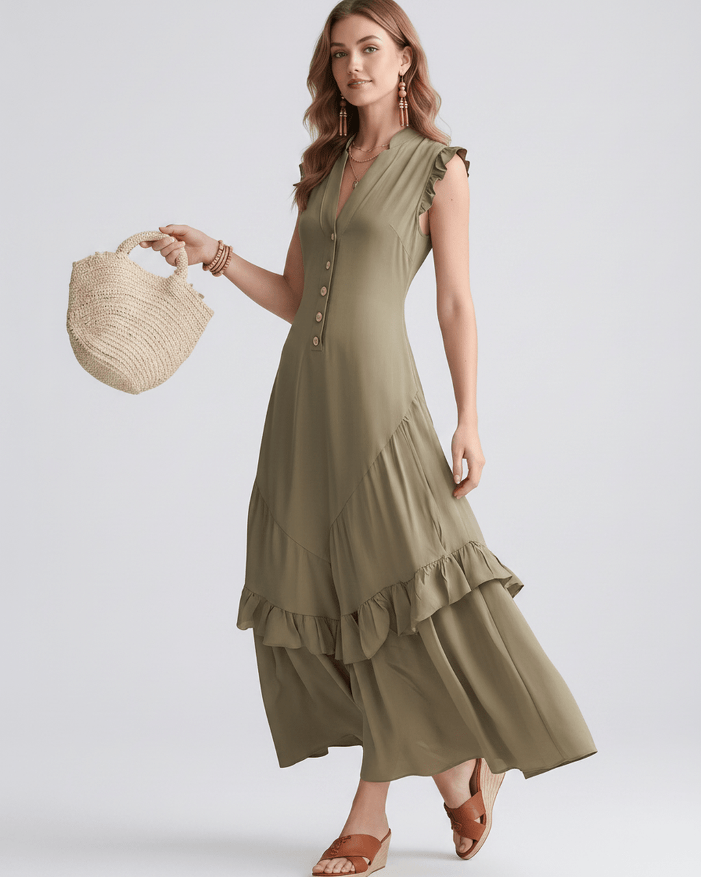 Seralyn Maxi Dress by Lauven — chiffon blend sleeveless V-neck A-line maxi dress