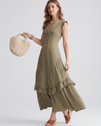Seralyn Maxi Dress by Lauven — chiffon blend sleeveless V-neck A-line maxi dress