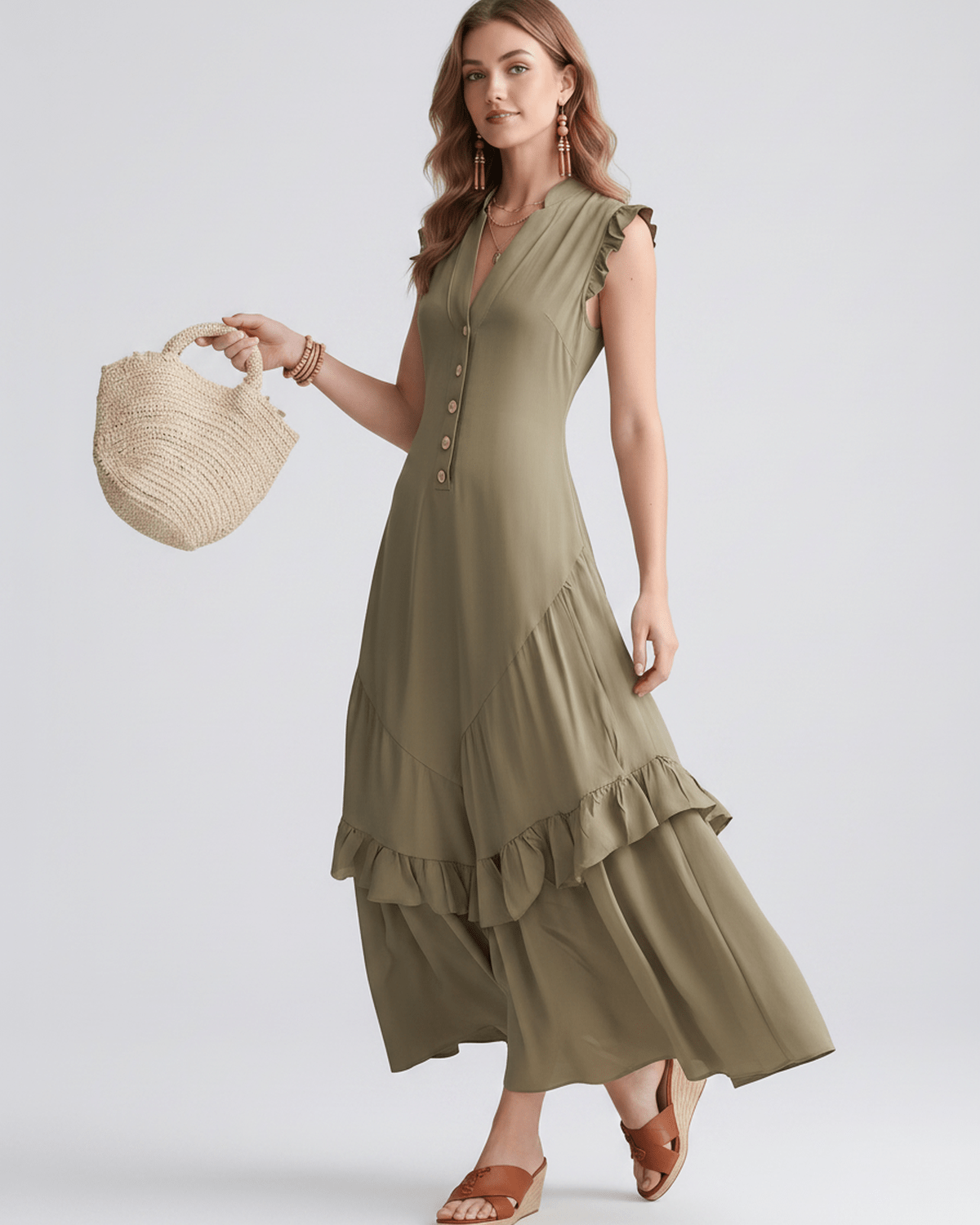 Seralyn Maxi Dress by Lauven — chiffon blend sleeveless V-neck A-line maxi dress