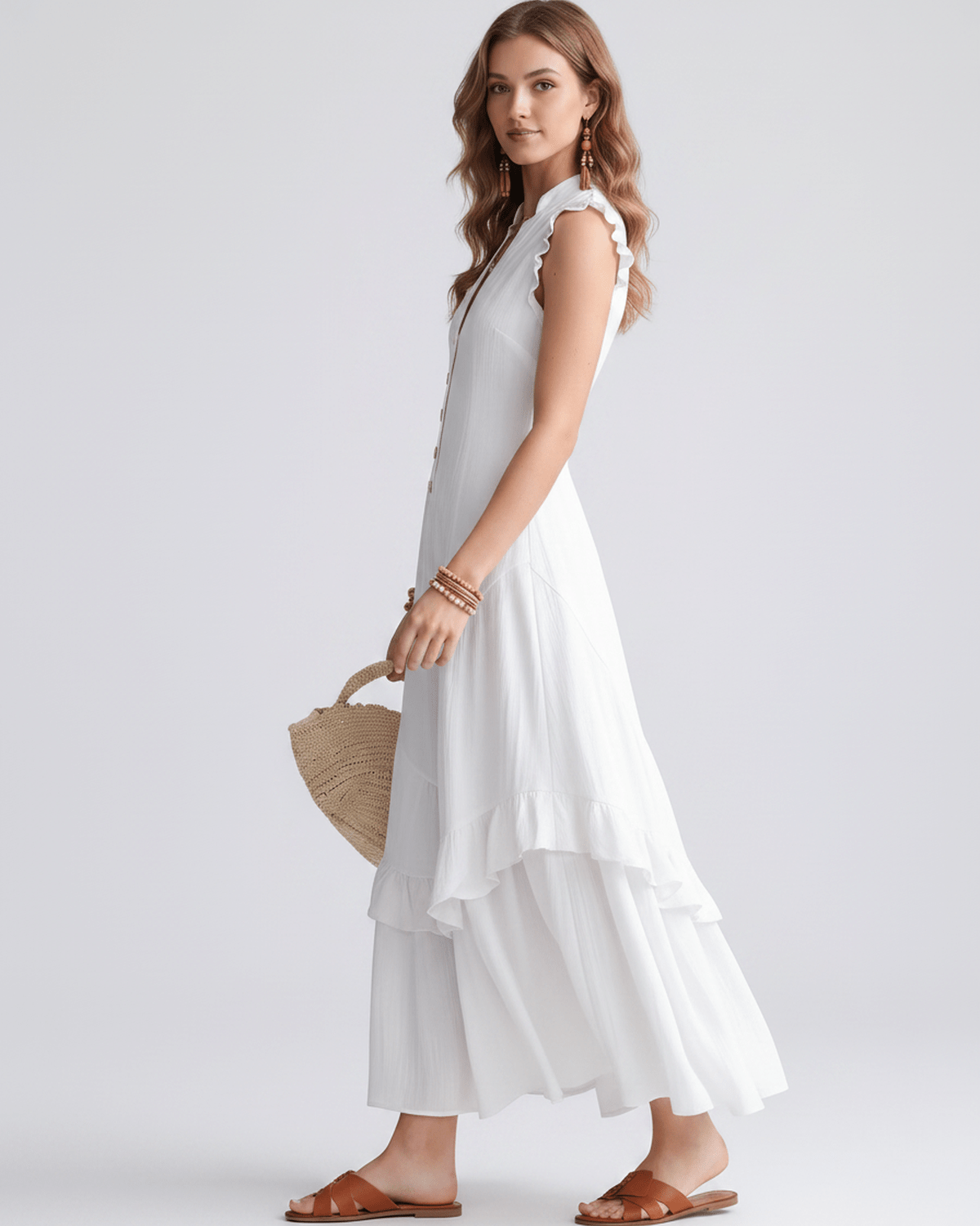 Seralyn Maxi Dress by Lauven — chiffon blend sleeveless V-neck A-line maxi dress