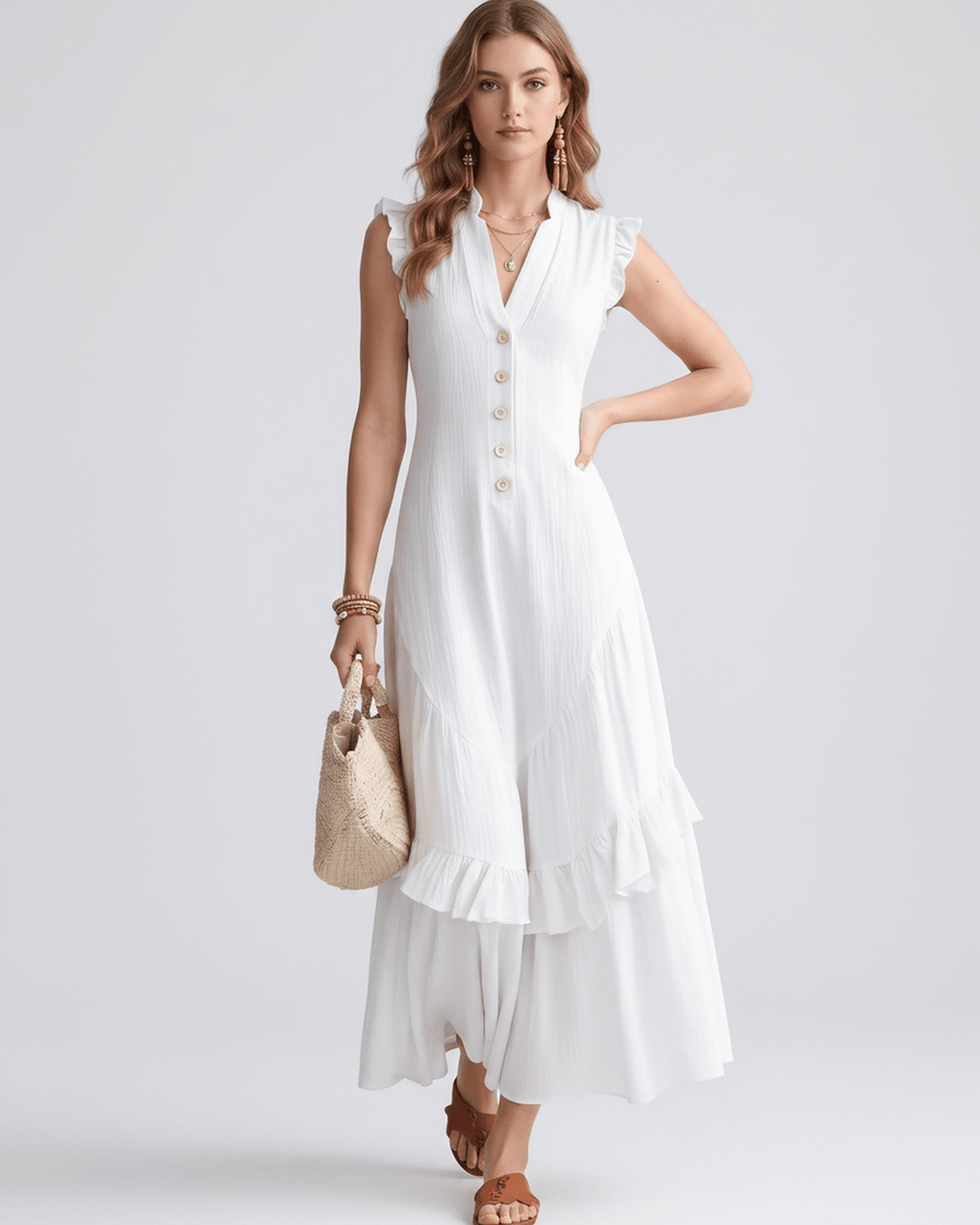Seralyn Maxi Dress by Lauven — chiffon blend sleeveless V-neck A-line maxi dress