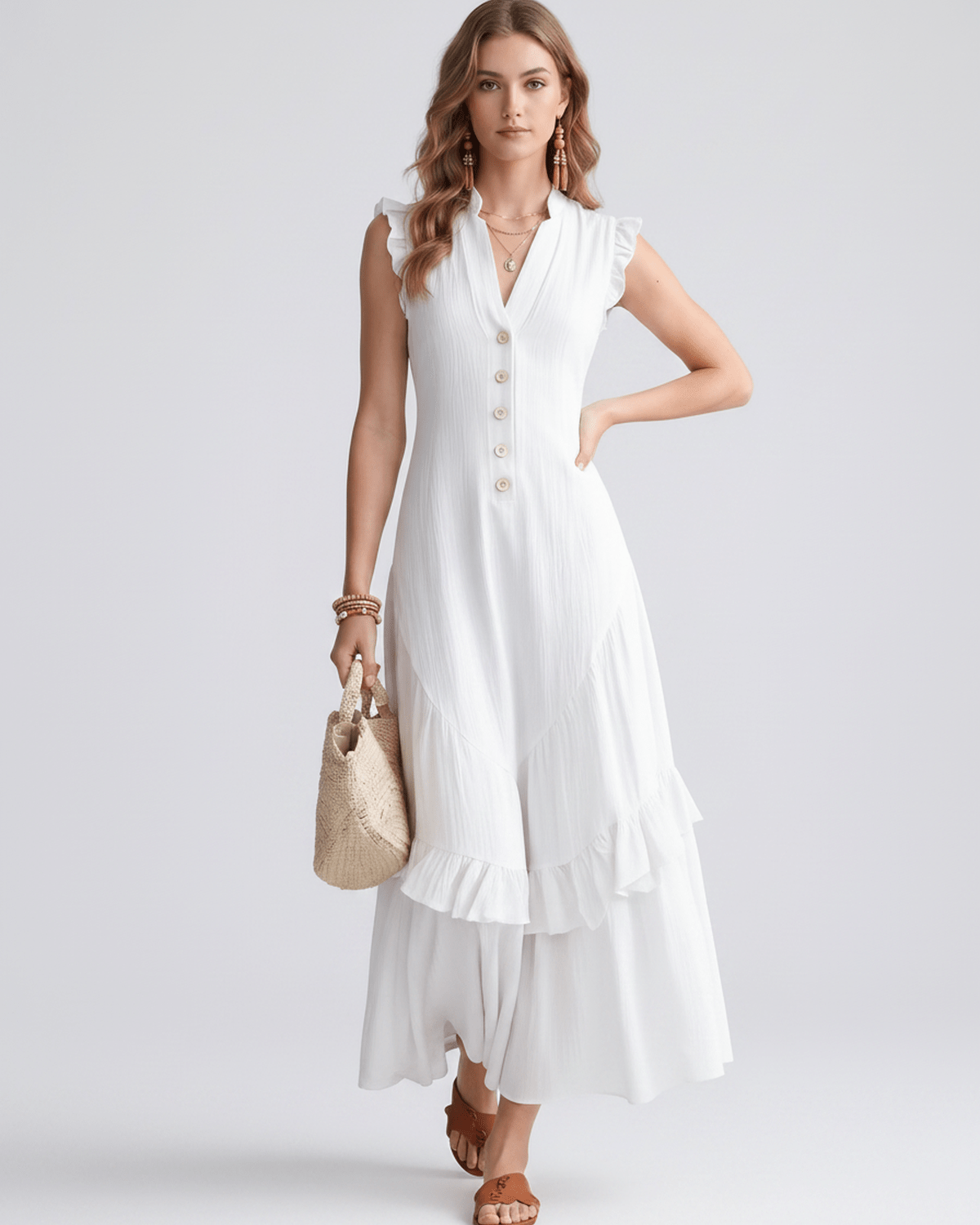 Seralyn Maxi Dress by Lauven — chiffon blend sleeveless V-neck A-line maxi dress