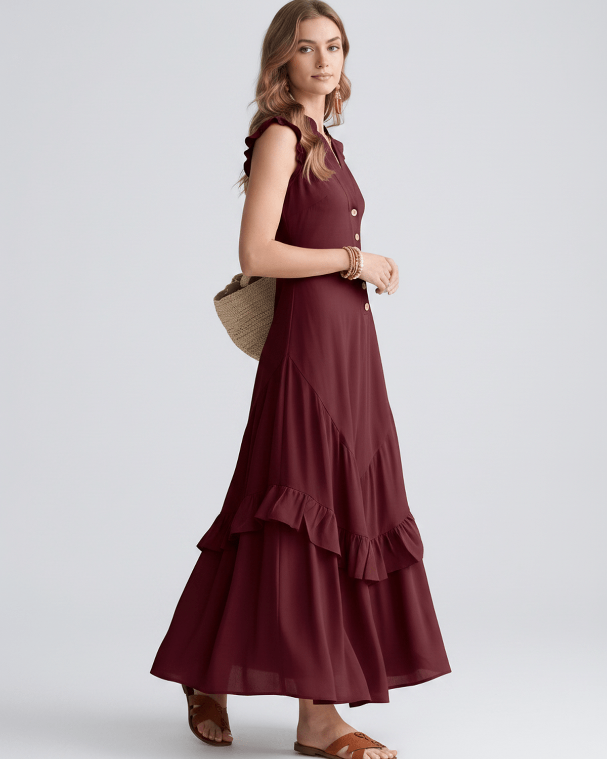 Seralyn Maxi Dress by Lauven — chiffon blend sleeveless V-neck A-line maxi dress