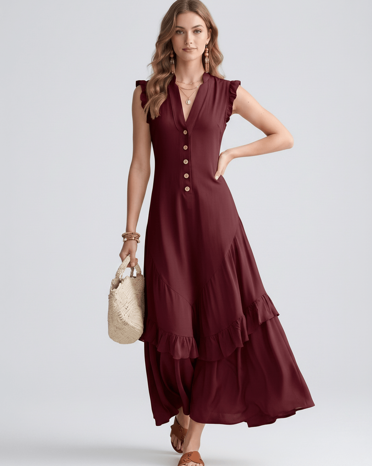 Seralyn Maxi Dress by Lauven — chiffon blend sleeveless V-neck A-line maxi dress