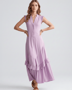 Seralyn Maxi Dress by Lauven — chiffon blend sleeveless V-neck A-line maxi dress