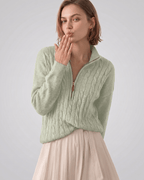 Veloura Sweater by Lauven — women’s cable knit half-zip sweater with ribbed texture and relaxed fit