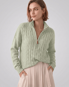 Veloura Sweater by Lauven — women’s cable knit half-zip sweater with ribbed texture and relaxed fit