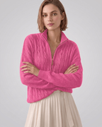 Veloura Sweater by Lauven — women’s cable knit half-zip sweater with ribbed texture and relaxed fit