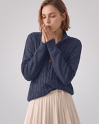 Veloura Sweater by Lauven — women’s cable knit half-zip sweater with ribbed texture and relaxed fit