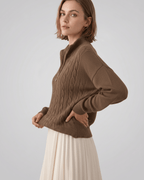 Veloura Sweater by Lauven — women’s cable knit half-zip sweater with ribbed texture and relaxed fit