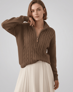 Veloura Sweater by Lauven — women’s cable knit half-zip sweater with ribbed texture and relaxed fit
