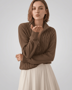 Veloura Sweater by Lauven — women’s cable knit half-zip sweater with ribbed texture and relaxed fit