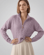 Veloura Sweater by Lauven — women’s cable knit half-zip sweater with ribbed texture and relaxed fit